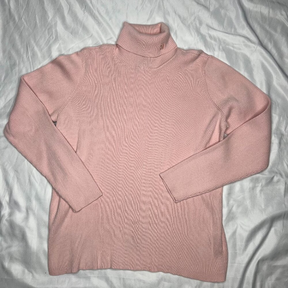 Lauren Ralph Lauren XL Pink Ribbed Women's Turtleneck - 100% Cotton Knit Top